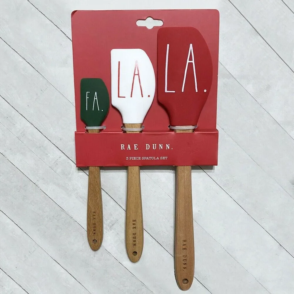 New Rae Dunn 3 Piece Spatula Set Fa La La Silicone Spatula Set Christmas